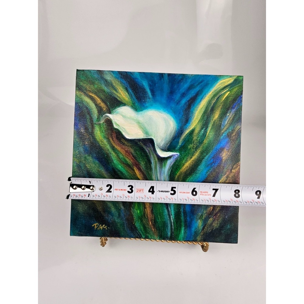 Original Painting‎ and Hand Painted Glass Vase Set Calla Lily Signed Art - Picture 16 of 16